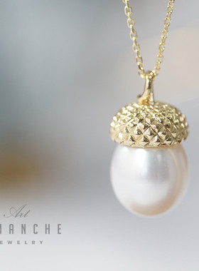 dimanche蒂梦希珠宝冰河世纪松鼠橡果吊坠18K金淡水珍珠松果项链