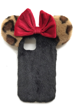 布萌▲豹纹米奇耳朵适用于苹果15手机壳iphone15Pro Max可爱毛绒15ultra全包14promax手机保护套13原创手工壳