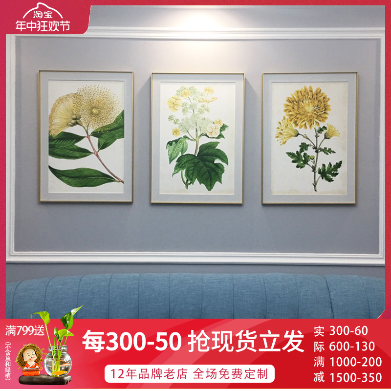 锦上添画客厅美式现代挂画植物花卉沙发背景墙装饰画简美轻奢壁画