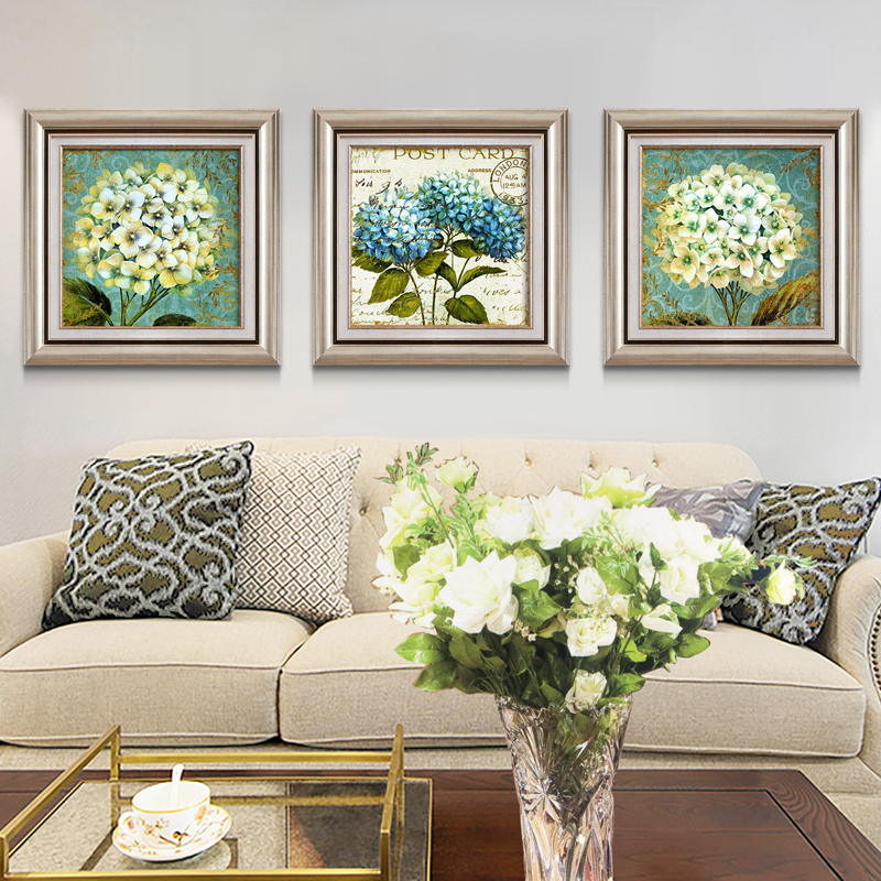 装饰画客厅现代简约简欧式有框画沙发背景墙挂画美式壁画绣球花