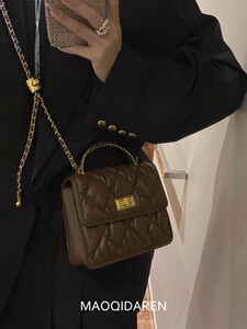 高级感女百搭2023新款褶皱质感小众时尚菱格链条包爆款斜挎包