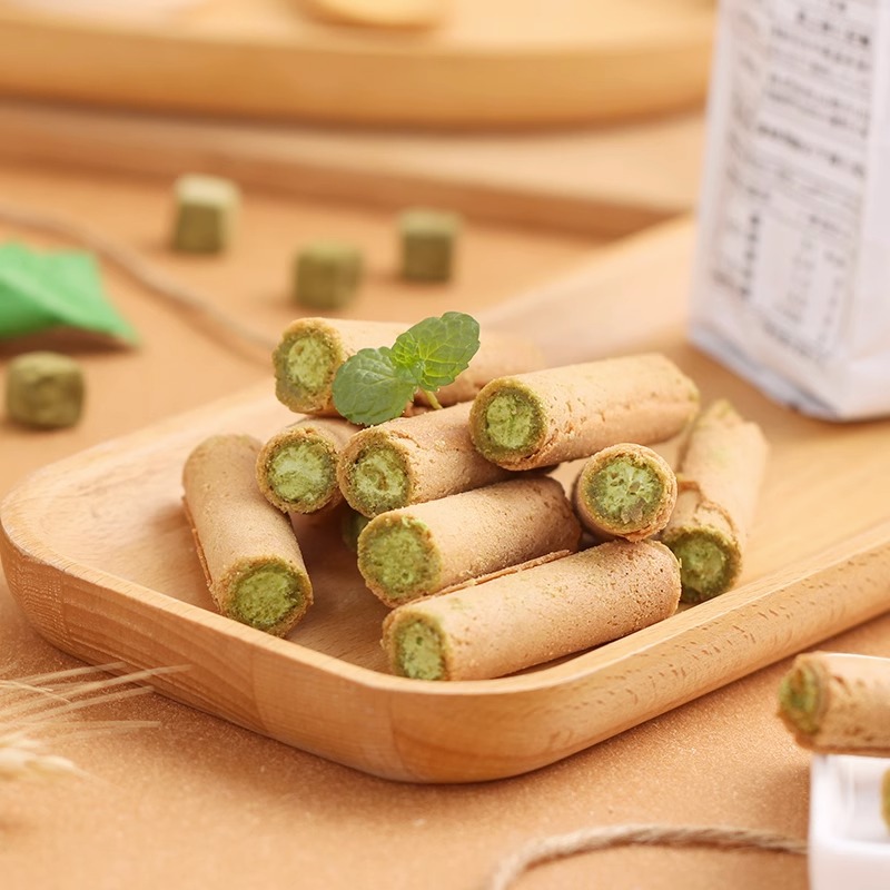 日本进口高级网红零食品京都山政小山园宇治抹茶奶油夹心蛋卷饼干