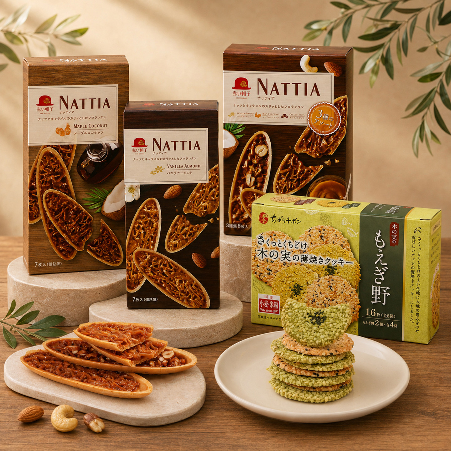 日本进口NATTIA夹心饼干多口味盒装69.5g坚果椰子味休闲食品零食