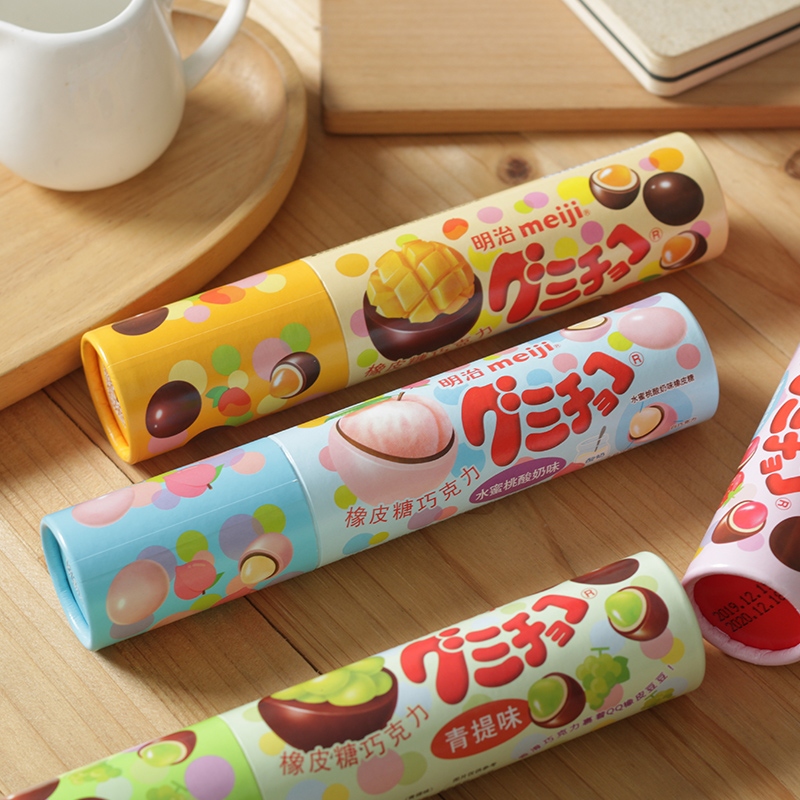 日本meiji/明治橡皮糖夹心巧克力豆水果味脆皮软糖果儿童休闲零食