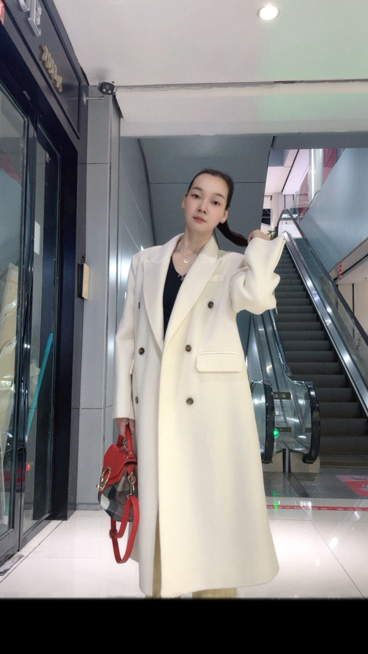 双面羊绒大衣女秋冬法式双排扣收腰修身毛呢外套长款气质