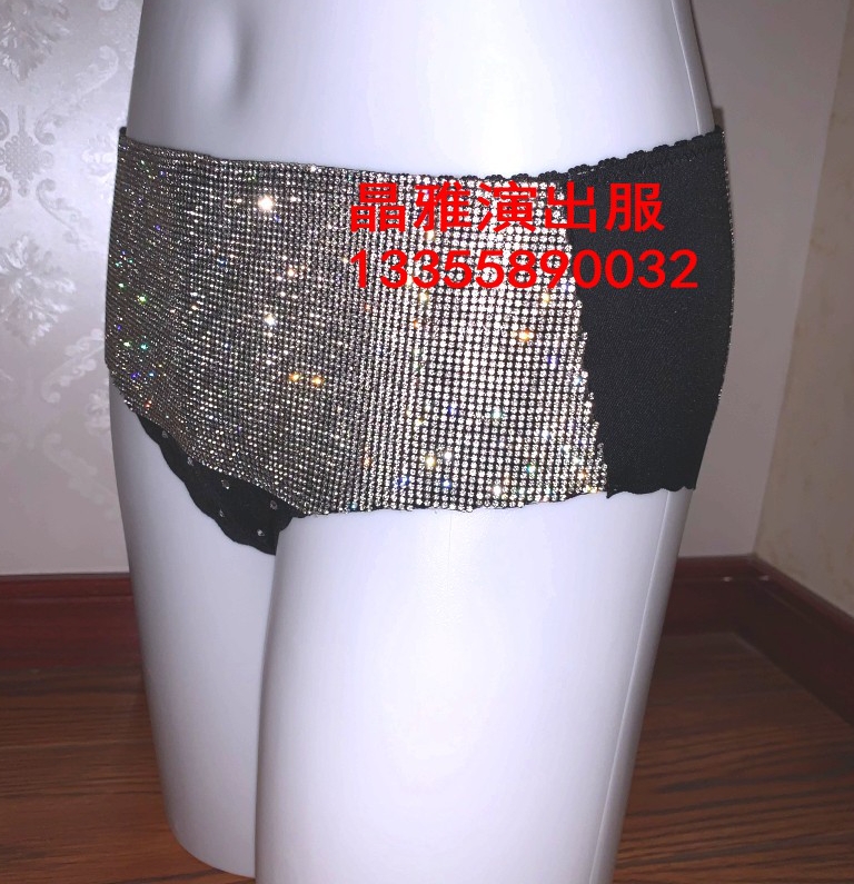 定制夜店酒吧女歌手DJ演出服现代领舞修身满钻T裤三角裤红黑银金