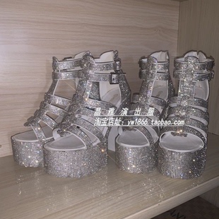 女歌手钻鞋舞台鞋舞蹈高跟鞋女dj演出钻鞋14厘米16厘 米大码