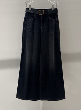 店艾诺丝2025秋季新款时尚百搭宽松显瘦高腰阔腿牛仔裤女AR324018