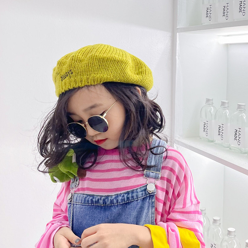 凹造型巨好看 女童贝雷帽春秋儿童帽子秋冬可爱高弹力马海毛3-9岁