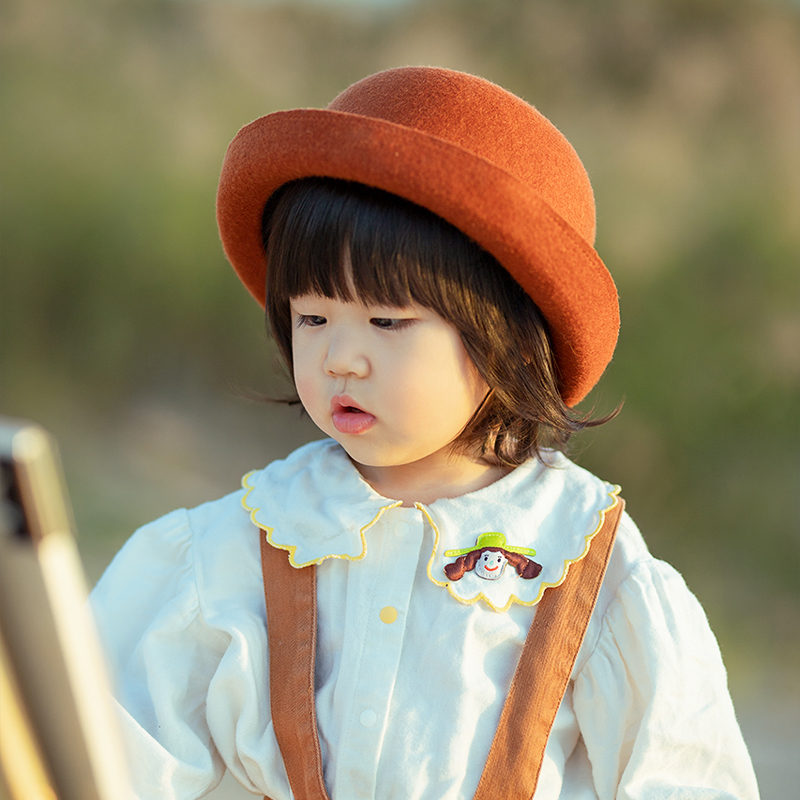 美心童品定制羊毛呢盆帽有防风绳