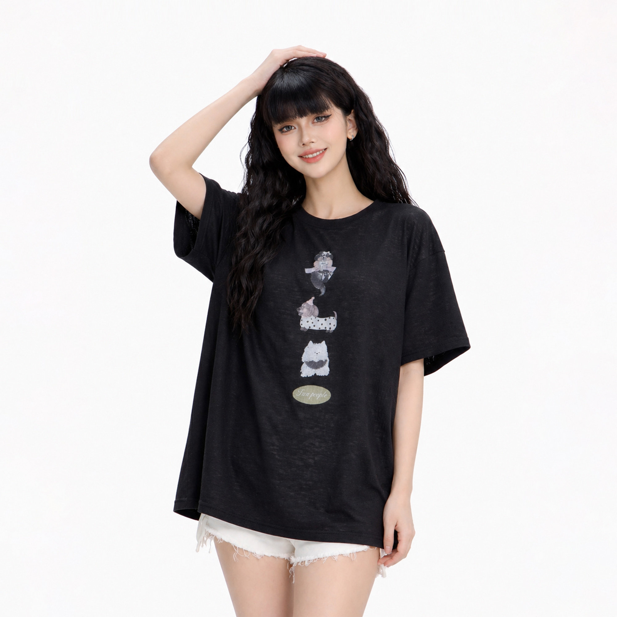 CTB啤酒队长2026夏季新款美式少女卡通小狗印花圆领宽松短袖T恤女