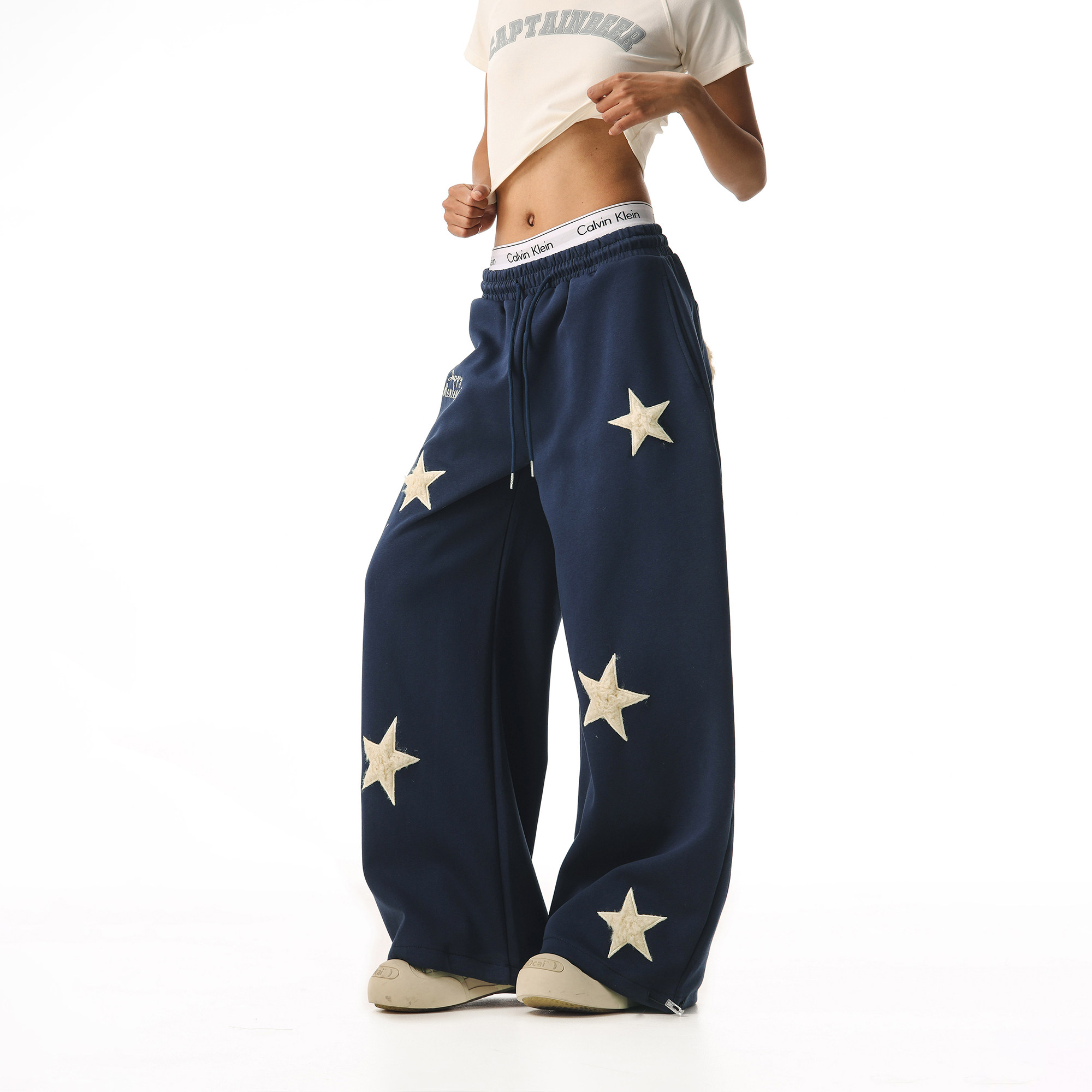 CTB啤酒队长 美式星星贴布绣阔腿卫衣裤女宽松慵懒风百搭跳舞裤