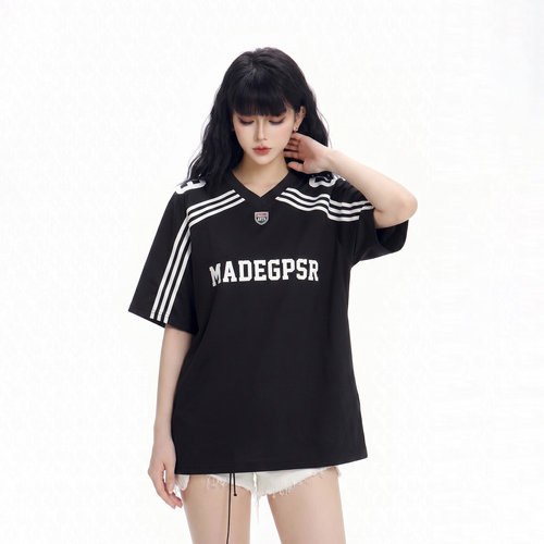 美式复古球衣短袖T恤女三条杠