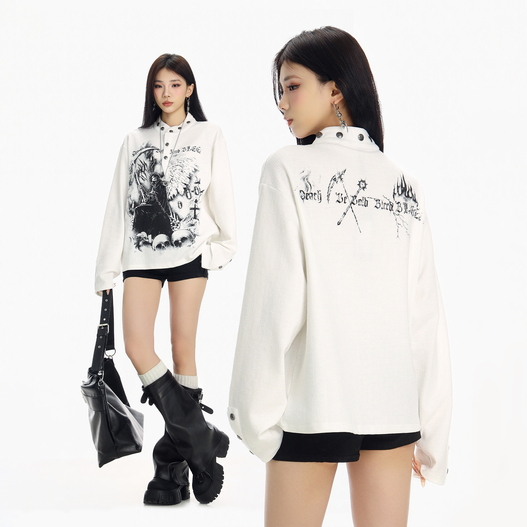 CTB啤酒队长美式复古亨利领亚比文化朋克女Y2K长袖打底卫衣上衣潮