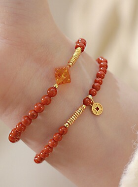 2024新款千万两天然南红复古手串女本命年项链转运珠蜜蜡手链礼物