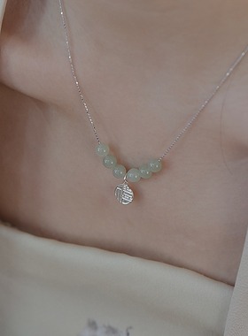 2024新款平安有福天然和田玉福牌项链女纯银ins小众轻奢风锁骨链