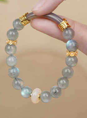天然灰月光石手链女新中式玛瑙半镯国学古风手串国潮爆款走心