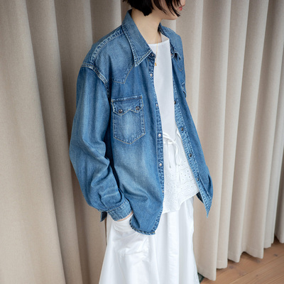 【NEW】caicaicai 女士手工水洗做旧西部牛仔衬衫