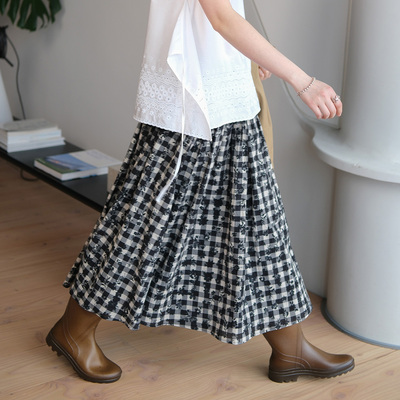 日系慵懒百搭原创格纹A字半身裙