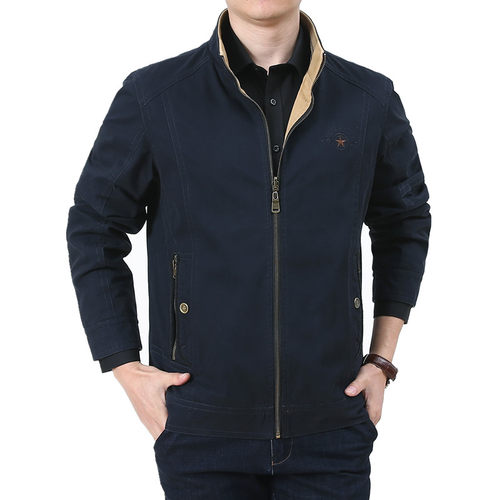 秋季全棉商务休闲纯色常规夹克