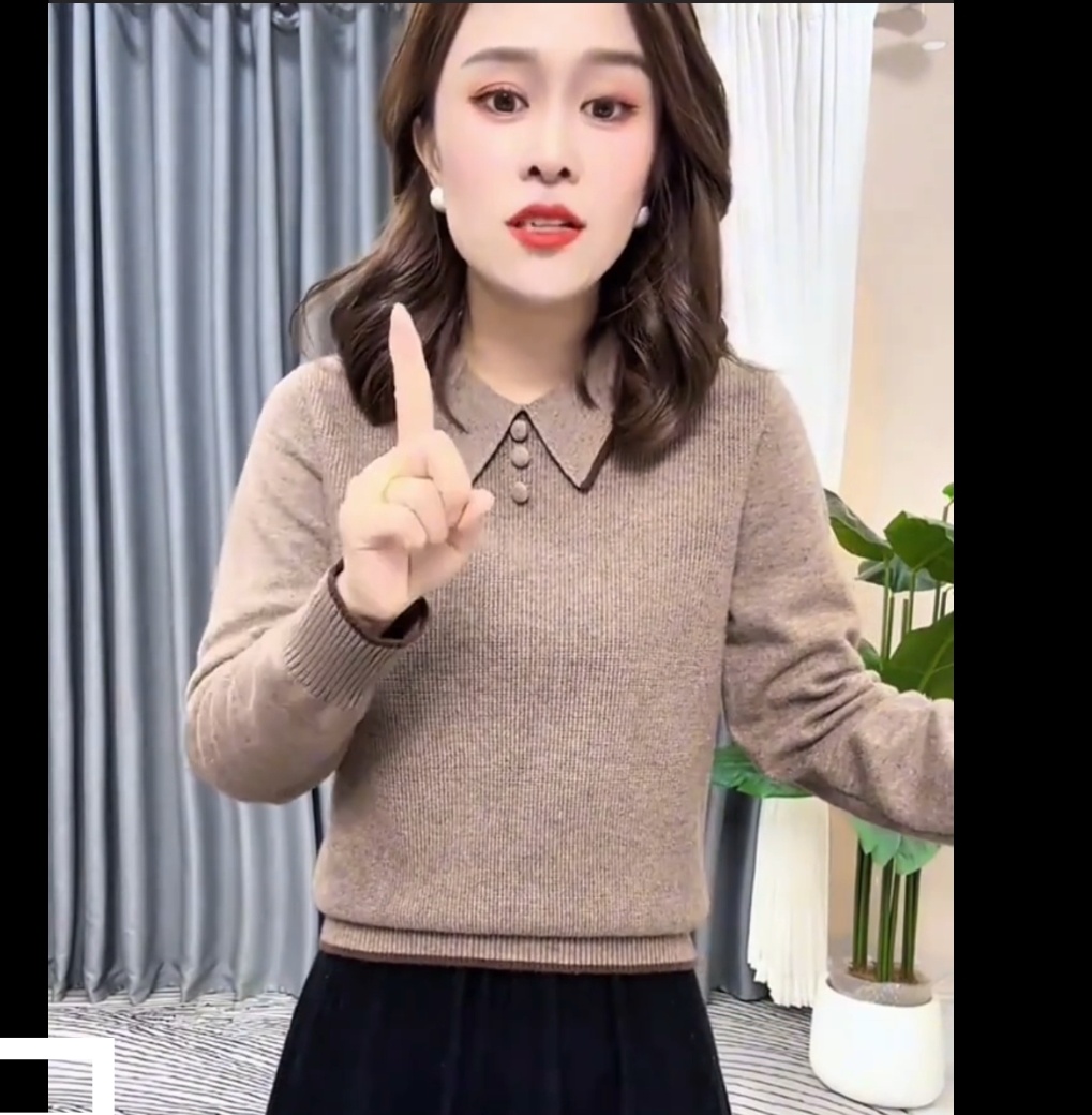 2025春秋新款毛衫翻领针织衫女装宽松显瘦百搭长袖毛衣打底上衣