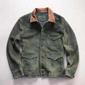 复刻RL三兜反绒头层牛皮外套复古翻领修身 短款 皮夹克男真皮皮衣