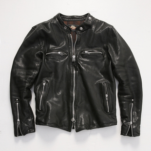 美式 潮男外套 机车复古J100真皮皮衣水染褶皱全植鞣绵羊皮夹克修身
