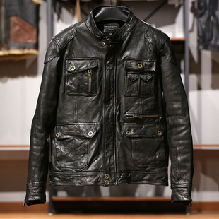 水染旧化无涂绵羊皮M65皮衣 多口袋机车皮夹克男真皮外套 立领修身