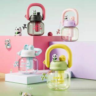 熊猫大肚杯800ml高颜值吸管杯女生便携塑料水杯学生党大容量杯子