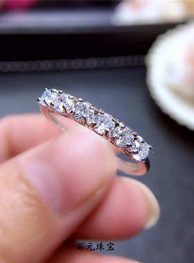 圆形毫米纯银镀18k白金莫桑钻