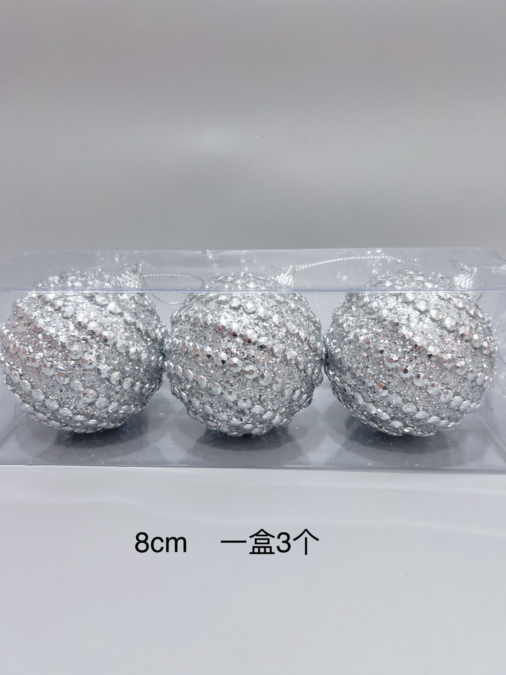 外贸出口圣诞节装饰品圣诞树挂件银色8cm圣诞球手工制作橱窗布置