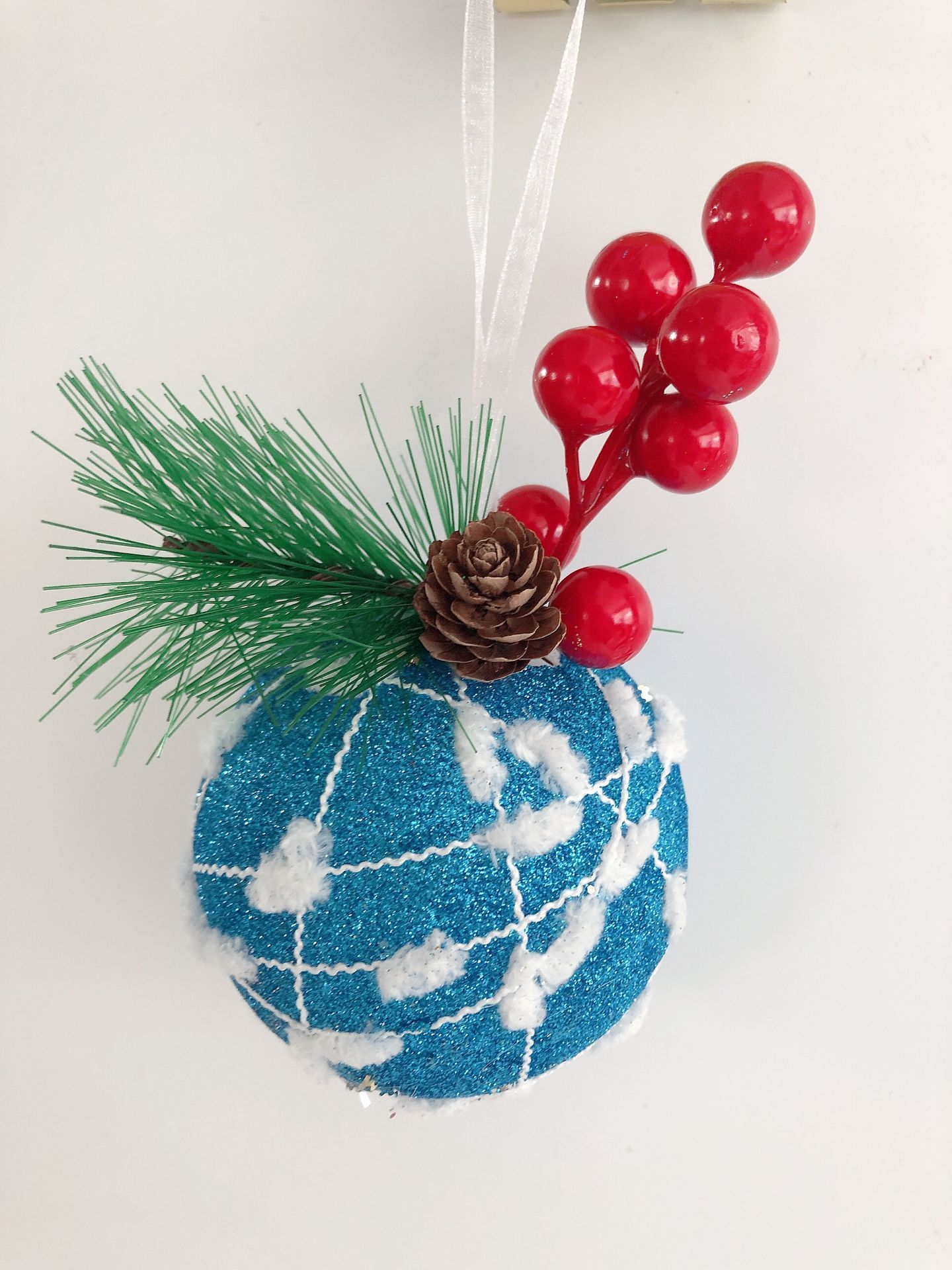 圣诞节装饰品圣诞树挂件蓝色亮片圣诞球8cm挂件