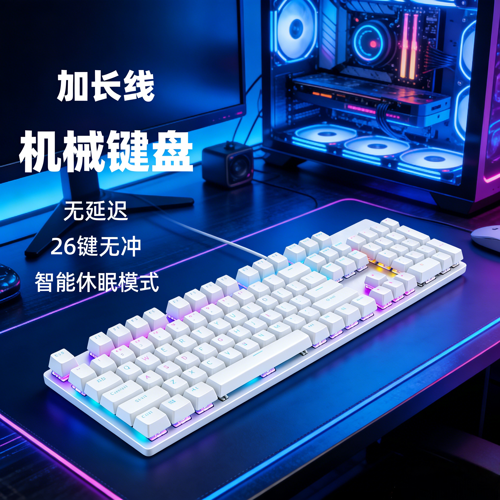 加长线2/3/5/10米白色机械键盘背光104键吃鸡办公游戏电竞