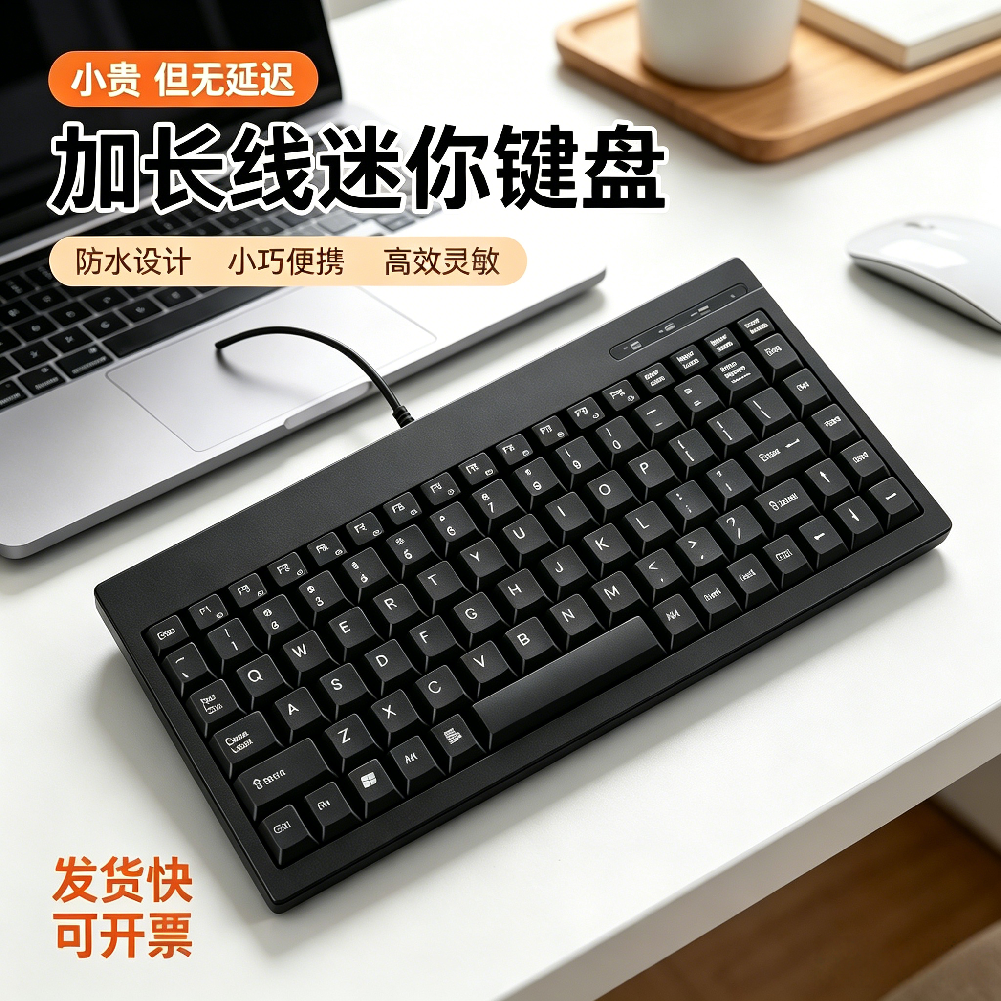 3米加长线工控键盘机柜数控设备平键usb圆口迷你键鼠套装笔记本