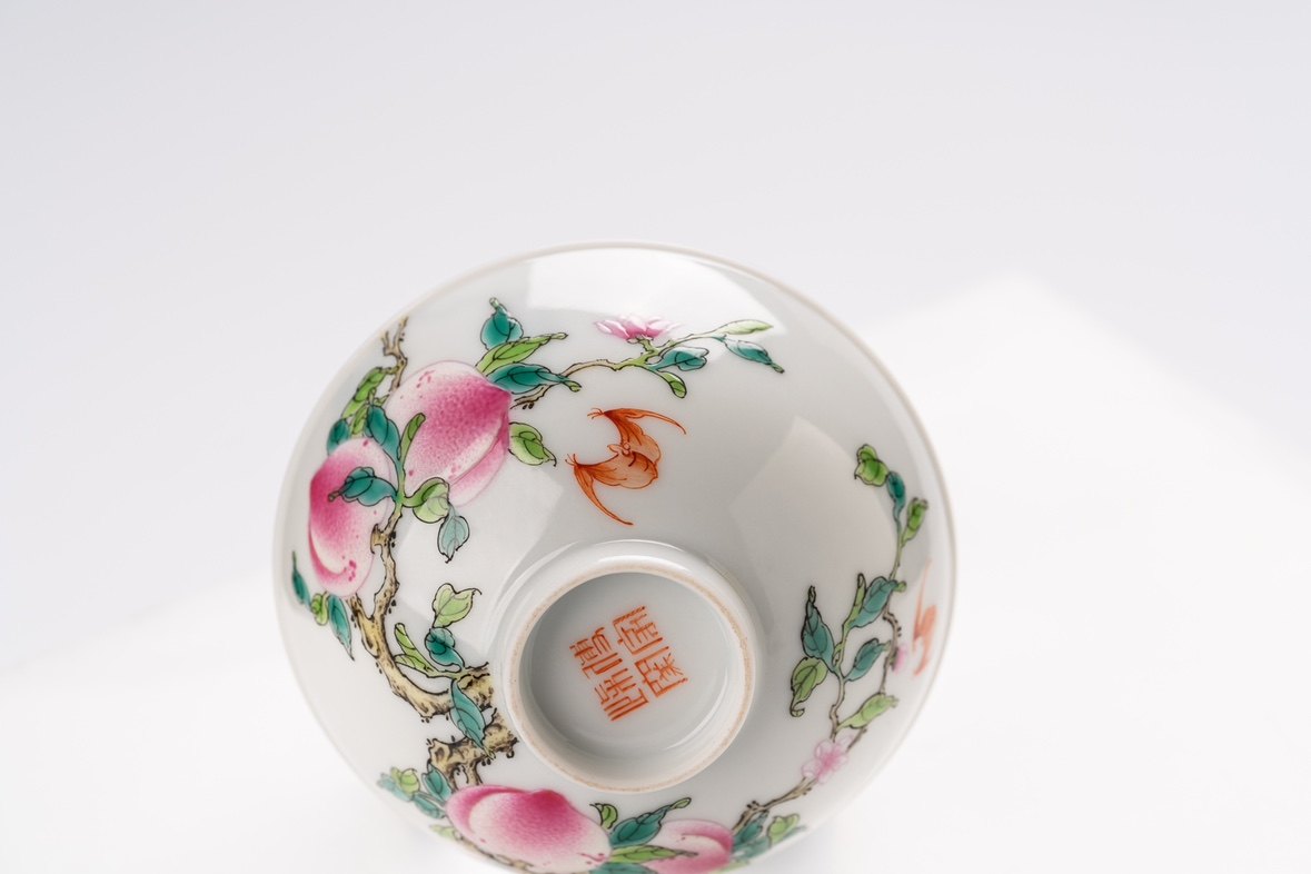 傅家窑粉彩寿桃手绘中式复古