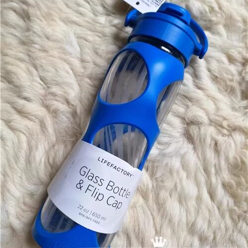 美国购买现货lifefactory玻璃杯22oz650ml翻转盖胶套便携防摔包邮