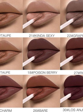 欧美风唇釉哑光吃土色系棕色土棕巧克力咖啡色黑色板栗褐灰色口红