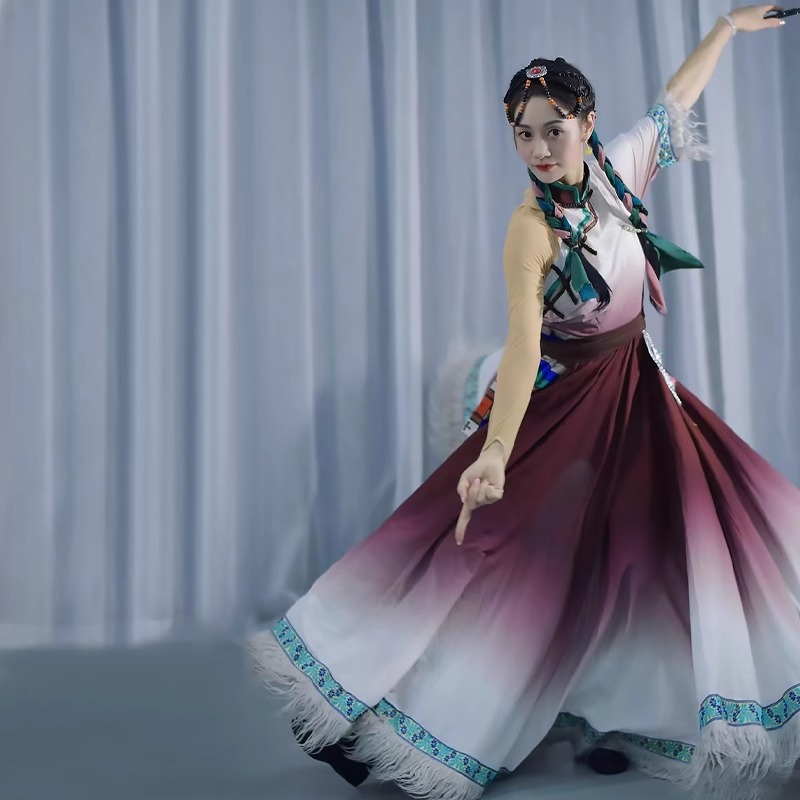 次仁拉索藏族服装舞蹈演出服雪域舞蹈服藏式练功服半身裙艺考表演