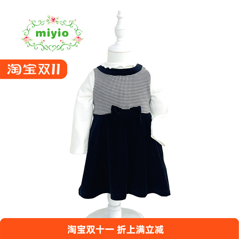 miyio宝宝裙子秋冬马甲礼服连衣裙2至5岁打底全棉女大童正装包邮