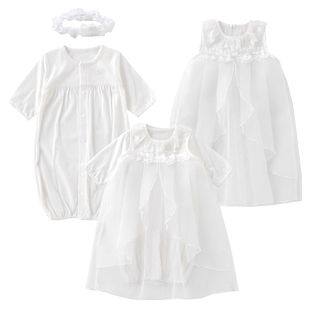 miyio棉益屋公主礼服婴儿满月衣服百日庆生礼盒女宝纱裙头花包邮