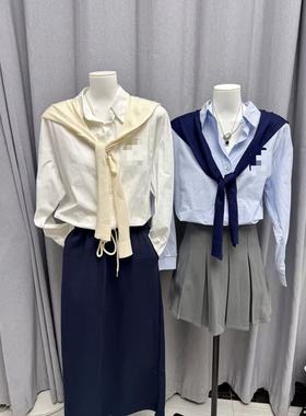 LZHOUSE 2025秋款两件套刺绣棉大版宽松衬衫 配针织披肩