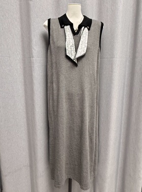 LZ HOUSE韩版宽松显瘦百搭翻领无袖针织背心连衣裙 送领巾