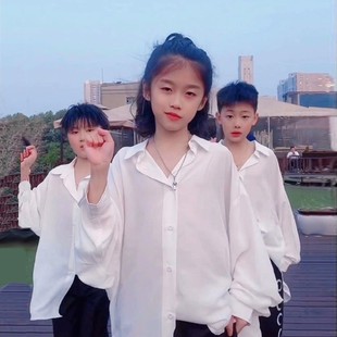 街舞套装潮男女童现代舞古典舞宽松垂感帅气演出服嘻哈爵士舞衬衫