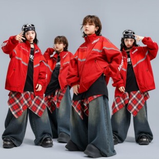 男女童风衣潮酷外套嘻哈街舞套表演服装少儿hiphop宽松炸街演出服