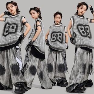 少儿locking街舞服装嘻哈宽松男童舞台走秀hiphop套装潮流女童夏