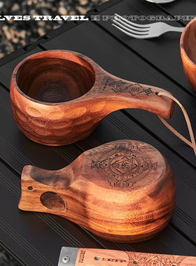 ETP精灵户外露营整木杯BC芬兰杯便携木质杯咖啡杯野营风格随手杯