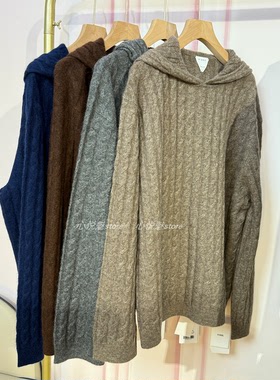 BBE礼贝 基础9针扭绳宽松显瘦真丝羊绒连帽套头针织上衣1737