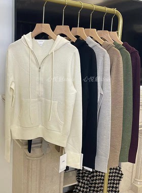 BBE 24早秋新款16针+12针四平针连帽拉链套头针织羊毛短上衣2005