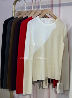 J家 16针单边美丽奴羊毛基础百搭圆领套头长袖针织上衣76323