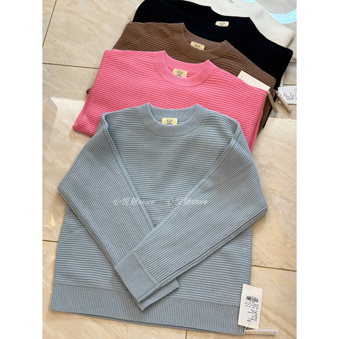 J家 7针柳条柔软舒适山羊绒休闲宽松圆领套头针织毛衣7150